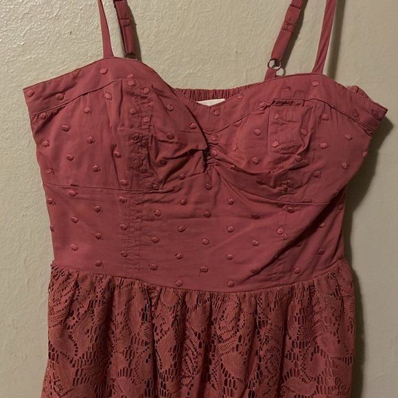 American Eagle Burnt Rose Pink Spaghetti Strap Swiss Dot Lace Bustier Dress XS - Picture 3 of 15